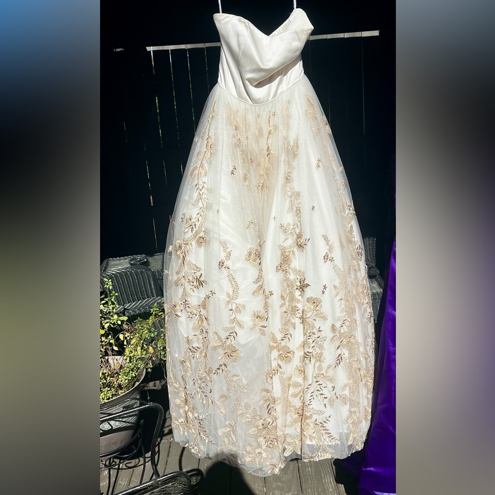 Elegant White and Gold Floral Gown